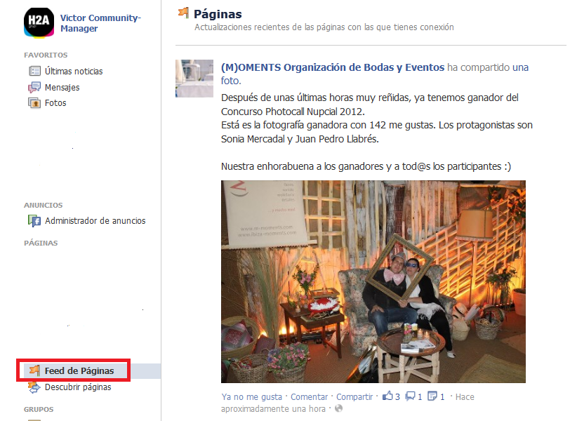 feed de paginas de facebook 2012